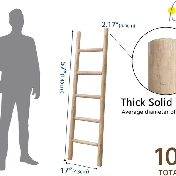 57in Wood Blanket Ladder Living Room Decorative Wall Leaning Farmhouse Quilt Dis - Picture 3 of 7